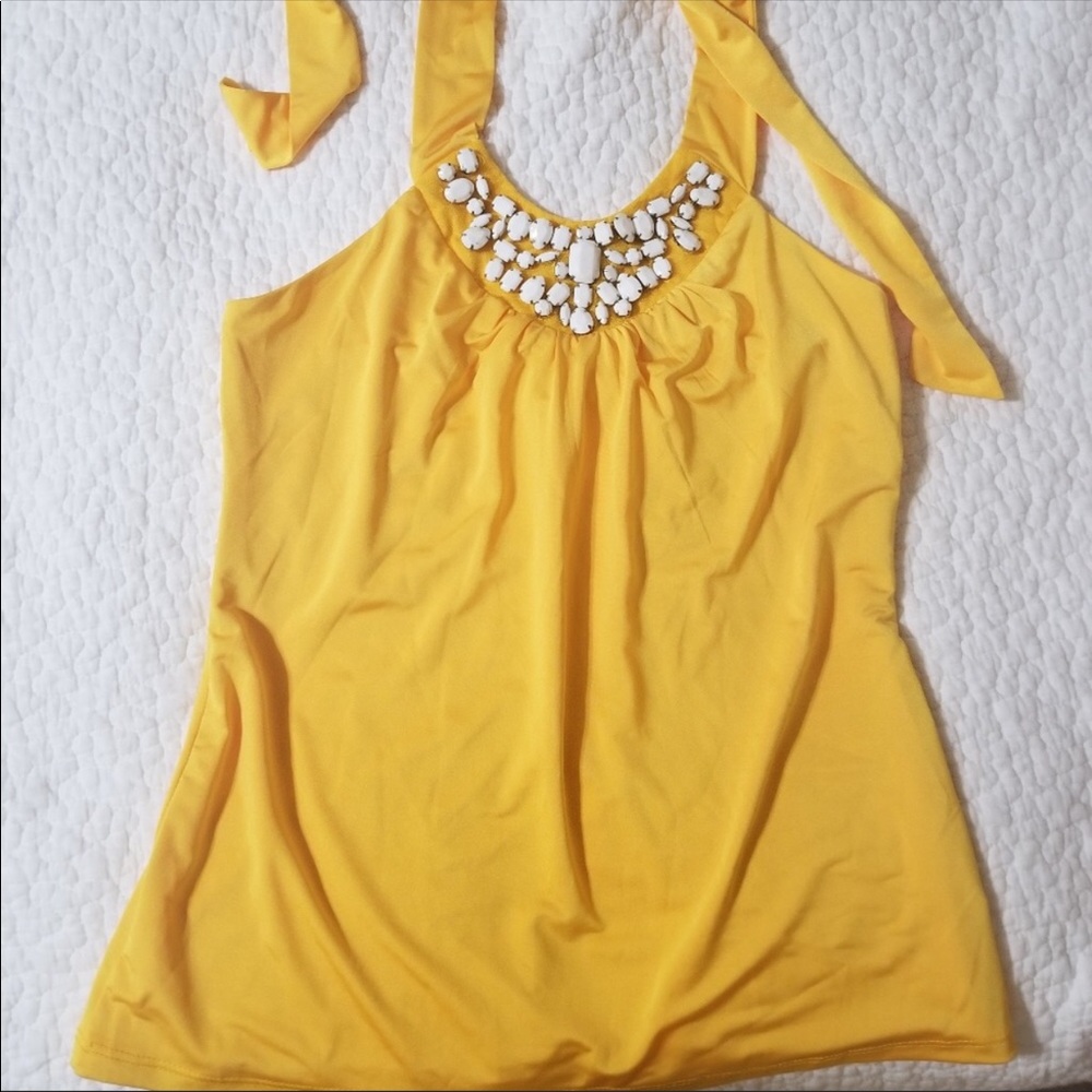 Bright yellow summer top w white beads